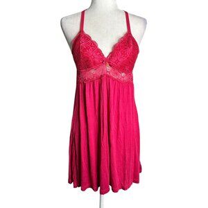 Daisy Fuentes Pink Lace Trimmed Sleepwear Size Med Chemise Babydoll Adjustable